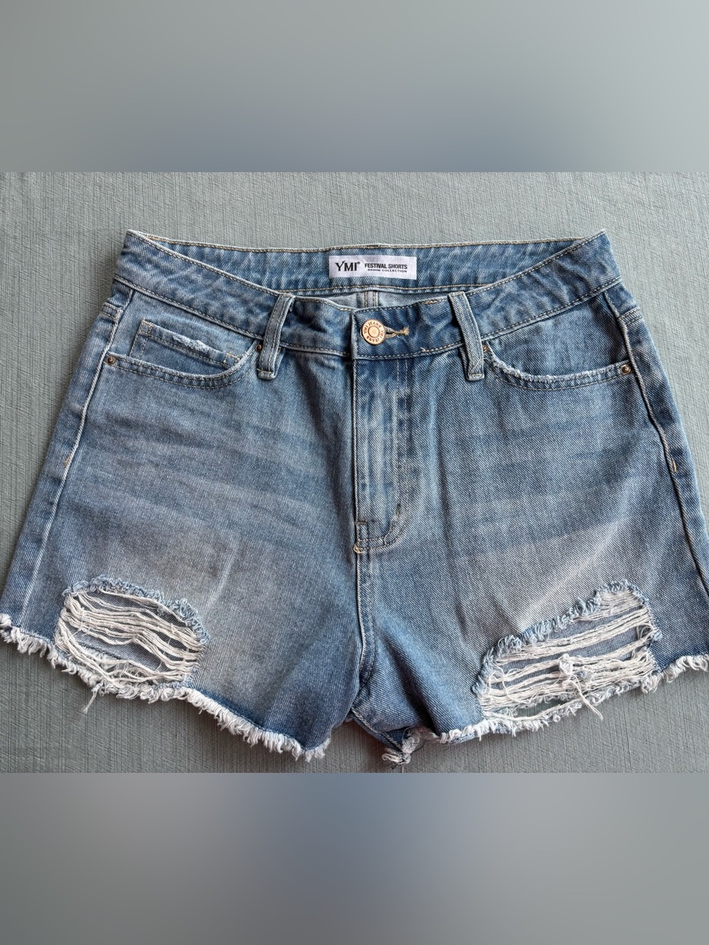 YMI Distressed Denim Shorts in Light Blue 7/28